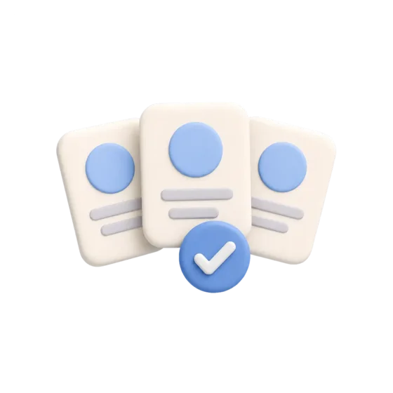 Three profile cards, one with a tick.